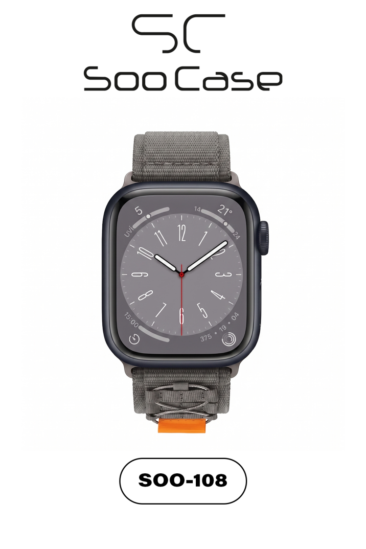 Apple Watch Ultra Uyumlu 49mm / 45mm Taktik Kalın Kumaş Cırt Cırtlı Kordon SOO-108 - 2