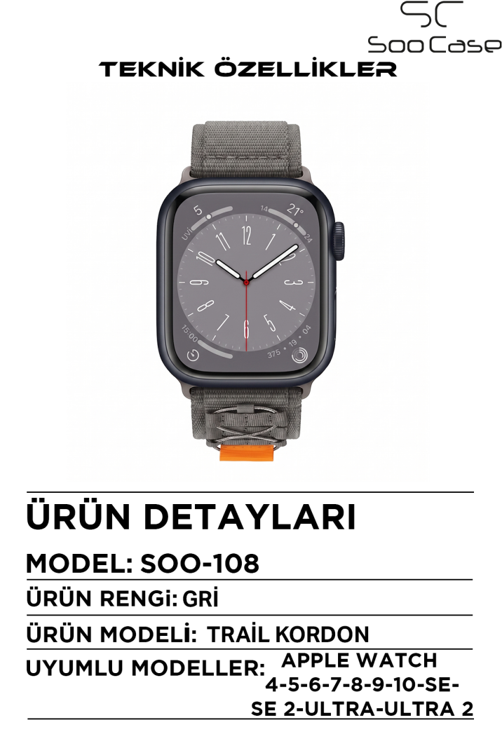 Apple Watch Ultra Uyumlu 49mm / 45mm Taktik Kalın Kumaş Cırt Cırtlı Kordon SOO-108 - 3
