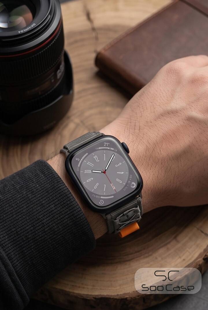 Apple Watch Ultra Uyumlu 49mm / 45mm Taktik Kalın Kumaş Cırt Cırtlı Kordon SOO-108 - 5