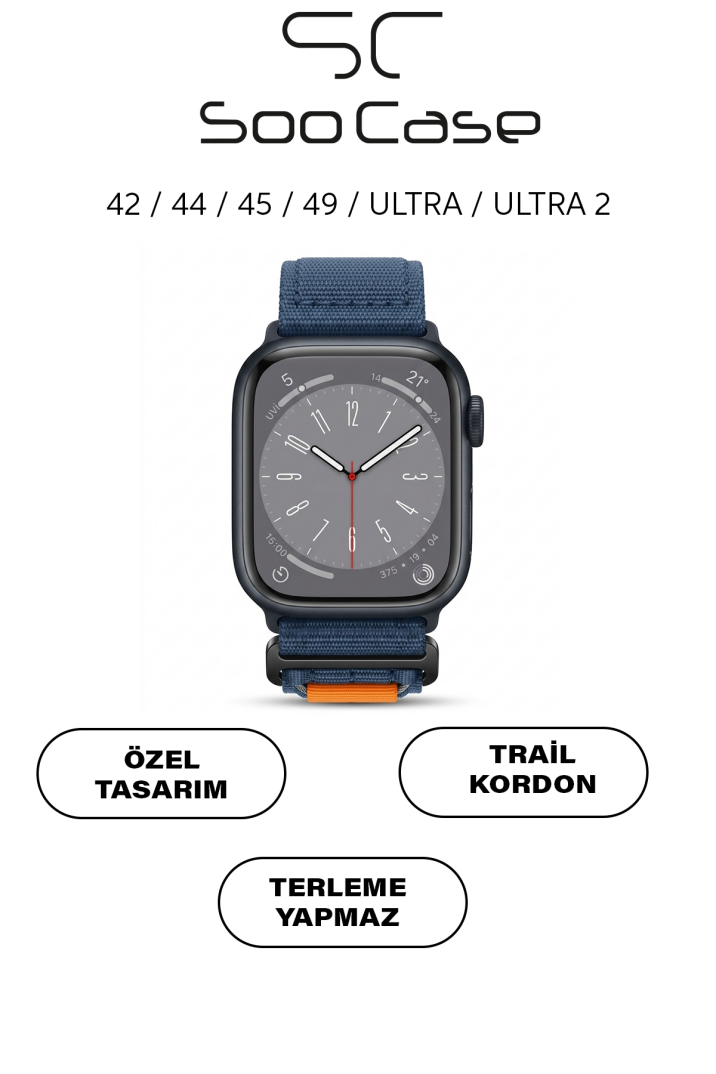 Apple Watch Ultra Uyumlu 49mm / 45mm Taktik Kalın Kumaş Cırt Cırtlı Kordon SOO-108 - 7