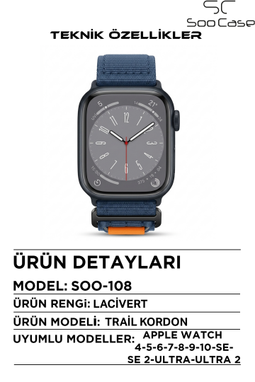 Apple Watch Ultra Uyumlu 49mm / 45mm Taktik Kalın Kumaş Cırt Cırtlı Kordon SOO-108 - 9