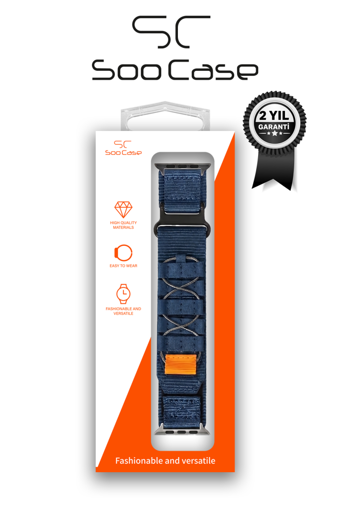 Apple Watch Ultra Uyumlu 49mm / 45mm Taktik Kalın Kumaş Cırt Cırtlı Kordon SOO-108 - 11