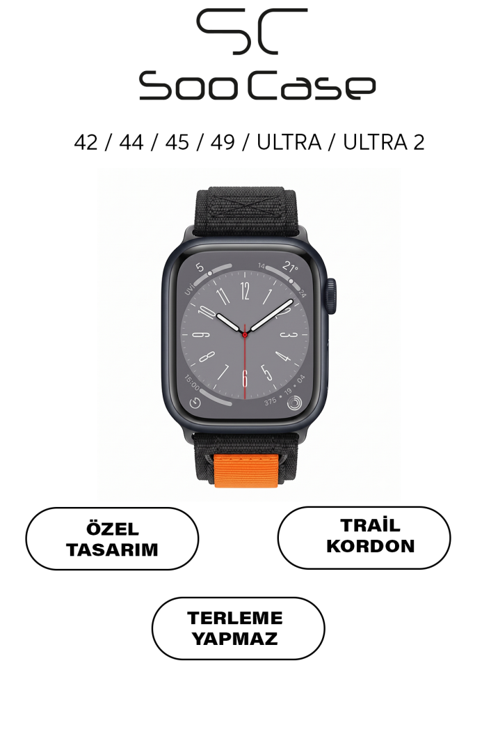 Apple Watch Ultra Uyumlu 49mm / 45mm Taktik Kalın Kumaş Cırt Cırtlı Kordon SOO-108 - 12