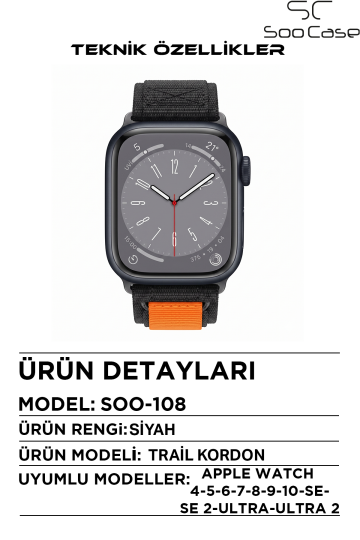 Apple Watch Ultra Uyumlu 49mm / 45mm Taktik Kalın Kumaş Cırt Cırtlı Kordon SOO-108 - 14