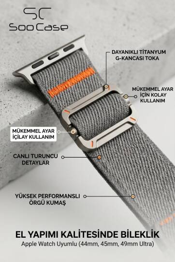 Apple Watch Ultra Uyumlu Titanyum Kancalı Alpine Dokuma Kordon Kayış SOO-110 - 4