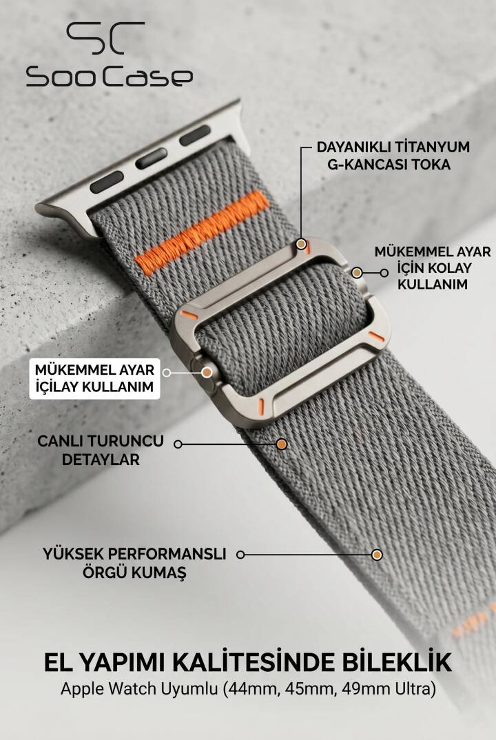 Apple Watch Ultra Uyumlu Titanyum Kancalı Alpine Dokuma Kordon Kayış SOO-110 - 4