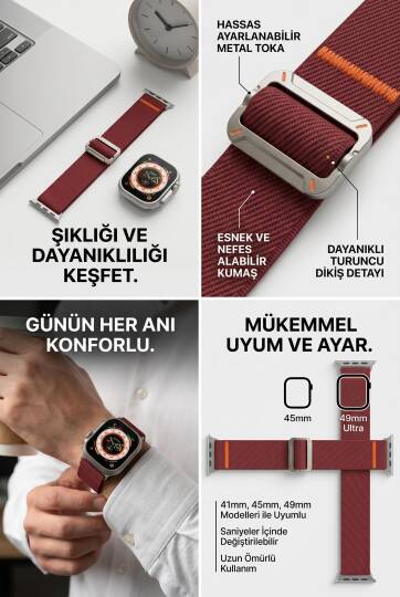 Apple Watch Ultra Uyumlu Titanyum Kancalı Alpine Dokuma Kordon Kayış SOO-110 - 11