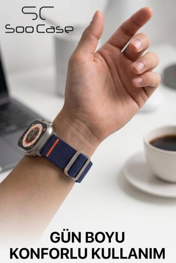 Apple Watch Ultra Uyumlu Titanyum Kancalı Alpine Dokuma Kordon Kayış SOO-110 - 16