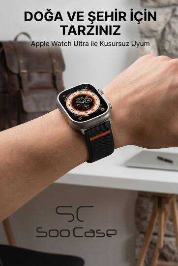 Apple Watch Ultra Uyumlu Titanyum Kancalı Alpine Dokuma Kordon Kayış SOO-110 - 22