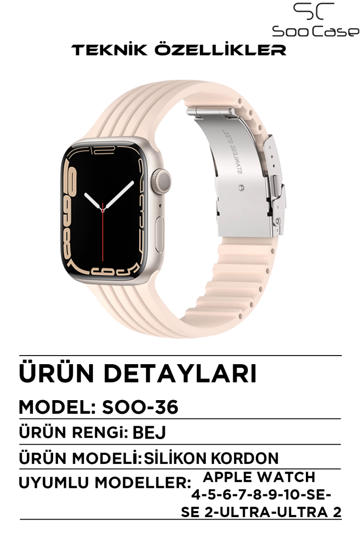 Apple Watch Uyumlu 1/2/3/4/5/6/SE/7/8/9Seri 42/44/45/49MM Klipsli Kordon Kayış Silikon MT36 - 3