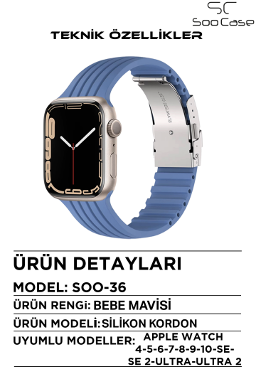 Apple Watch Uyumlu 1/2/3/4/5/6/SE/7/8/9Seri 42/44/45/49MM Klipsli Kordon Kayış Silikon MT36 - 8