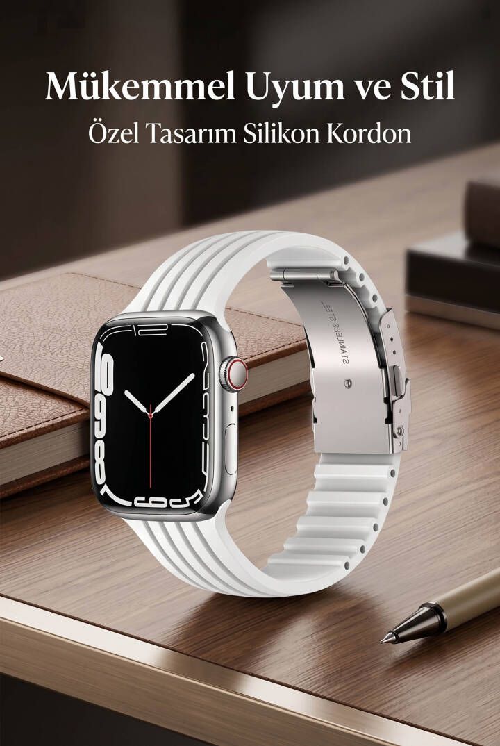 Apple Watch Uyumlu 1/2/3/4/5/6/SE/7/8/9Seri 42/44/45/49MM Klipsli Kordon Kayış Silikon MT36 - 14