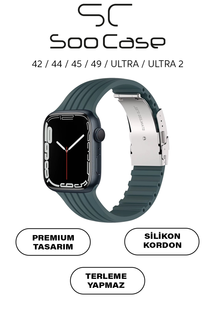 Apple Watch Uyumlu 1/2/3/4/5/6/SE/7/8/9Seri 42/44/45/49MM Klipsli Kordon Kayış Silikon MT36 - 17