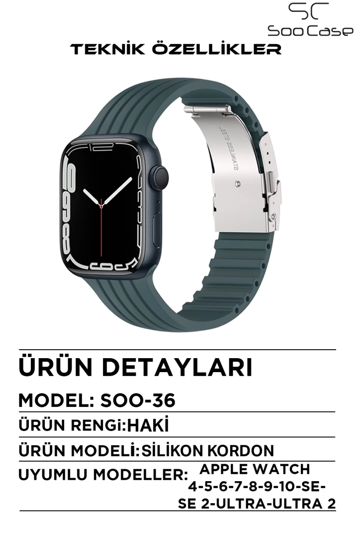 Apple Watch Uyumlu 1/2/3/4/5/6/SE/7/8/9Seri 42/44/45/49MM Klipsli Kordon Kayış Silikon MT36 - 19