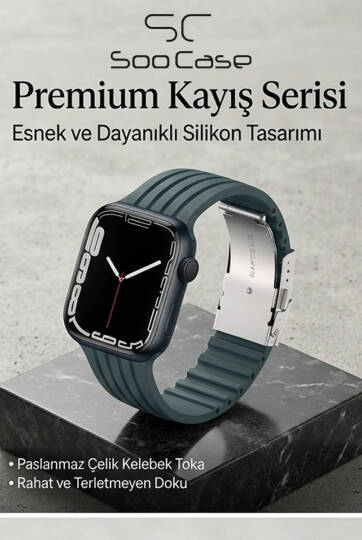 Apple Watch Uyumlu 1/2/3/4/5/6/SE/7/8/9Seri 42/44/45/49MM Klipsli Kordon Kayış Silikon MT36 - 21