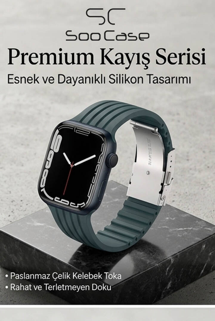 Apple Watch Uyumlu 1/2/3/4/5/6/SE/7/8/9Seri 42/44/45/49MM Klipsli Kordon Kayış Silikon MT36 - 21