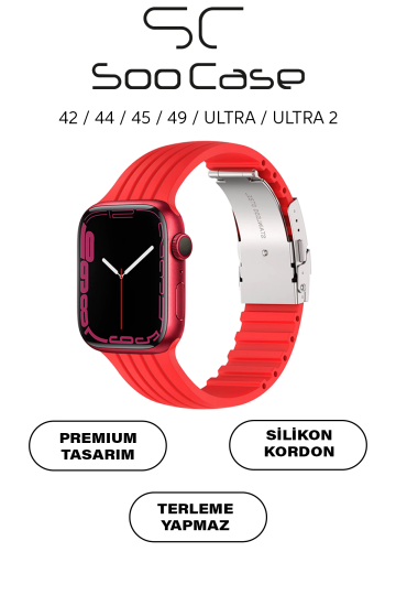 Apple Watch Uyumlu 1/2/3/4/5/6/SE/7/8/9Seri 42/44/45/49MM Klipsli Kordon Kayış Silikon MT36 - 23