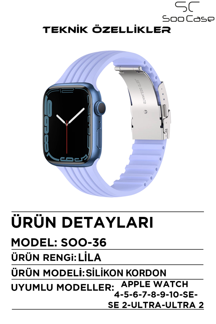 Apple Watch Uyumlu 1/2/3/4/5/6/SE/7/8/9Seri 42/44/45/49MM Klipsli Kordon Kayış Silikon MT36 - 30