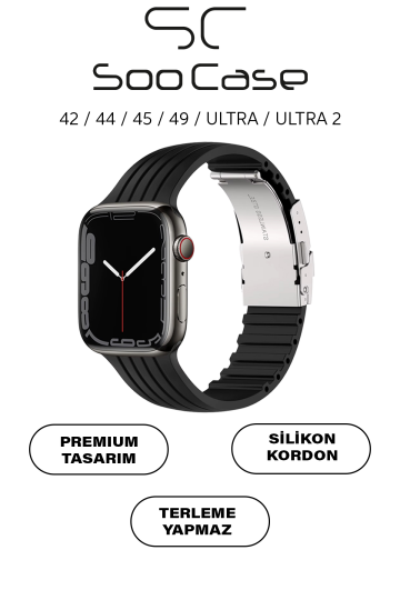 Apple Watch Uyumlu 1/2/3/4/5/6/SE/7/8/9Seri 42/44/45/49MM Klipsli Kordon Kayış Silikon MT36 - 34