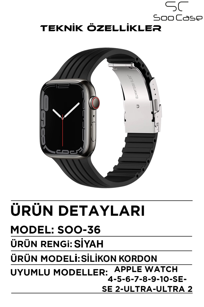 Apple Watch Uyumlu 1/2/3/4/5/6/SE/7/8/9Seri 42/44/45/49MM Klipsli Kordon Kayış Silikon MT36 - 36
