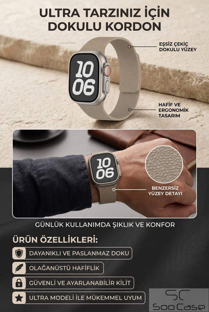 Apple Watch Uyumlu Deri Dokulu Silikon Kordon Spor Kayış 42/44/45/49 mm/ ULTRA / ULTRA 2 SOO-114 - 4