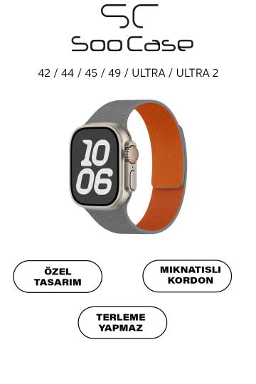 Apple Watch Uyumlu Deri Dokulu Silikon Kordon Spor Kayış 42/44/45/49 mm/ ULTRA / ULTRA 2 SOO-114 Gri