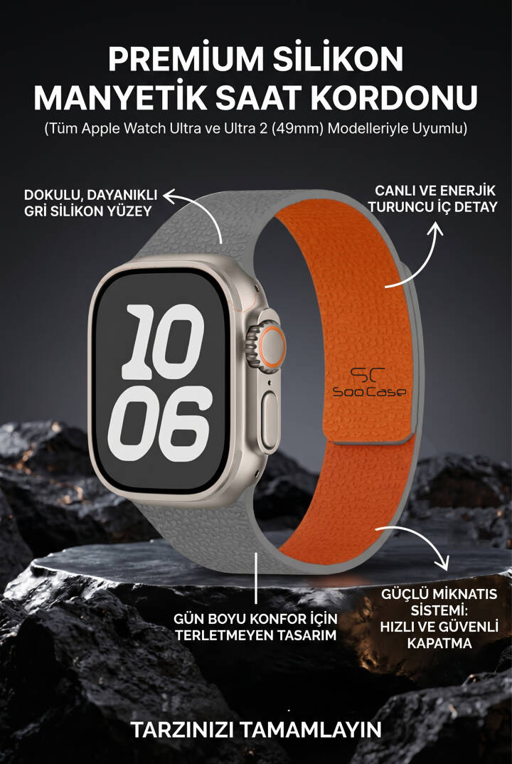 Apple Watch Uyumlu Deri Dokulu Silikon Kordon Spor Kayış 42/44/45/49 mm/ ULTRA / ULTRA 2 SOO-114 - 11