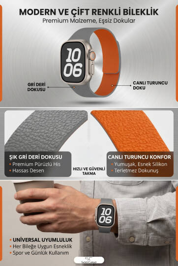 Apple Watch Uyumlu Deri Dokulu Silikon Kordon Spor Kayış 42/44/45/49 mm/ ULTRA / ULTRA 2 SOO-114 - 12