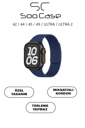 Apple Watch Uyumlu Deri Dokulu Silikon Kordon Spor Kayış 42/44/45/49 mm/ ULTRA / ULTRA 2 SOO-114 Lacivert