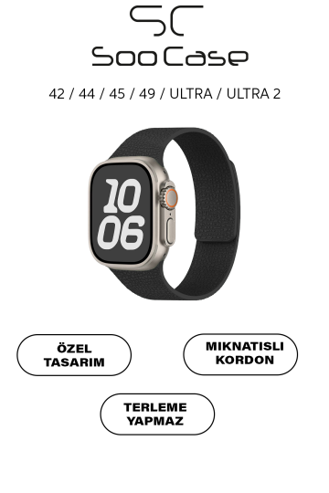Apple Watch Uyumlu Deri Dokulu Silikon Kordon Spor Kayış 42/44/45/49 mm/ ULTRA / ULTRA 2 SOO-114 Siyah