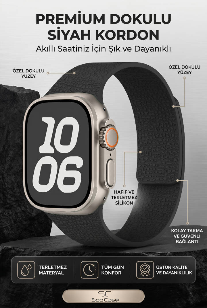 Apple Watch Uyumlu Deri Dokulu Silikon Kordon Spor Kayış 42/44/45/49 mm/ ULTRA / ULTRA 2 SOO-114 - 25
