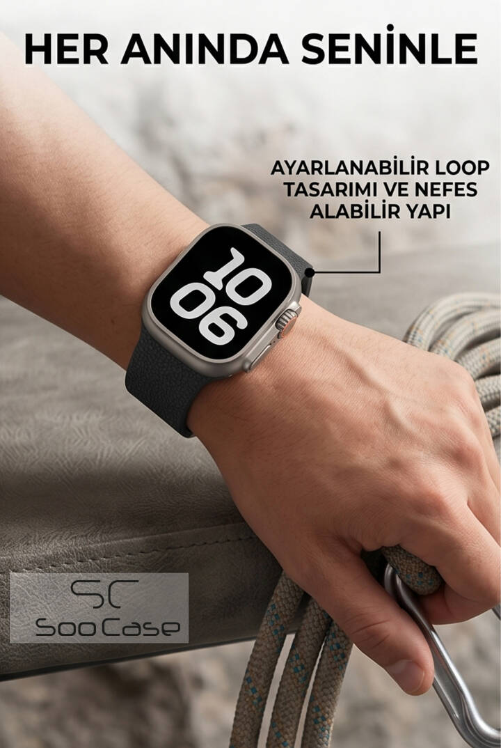 Apple Watch Uyumlu Deri Dokulu Silikon Kordon Spor Kayış 42/44/45/49 mm/ ULTRA / ULTRA 2 SOO-114 - 28