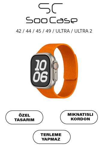 Apple Watch Uyumlu Deri Dokulu Silikon Kordon Spor Kayış 42/44/45/49 mm/ ULTRA / ULTRA 2 SOO-114 Turuncu