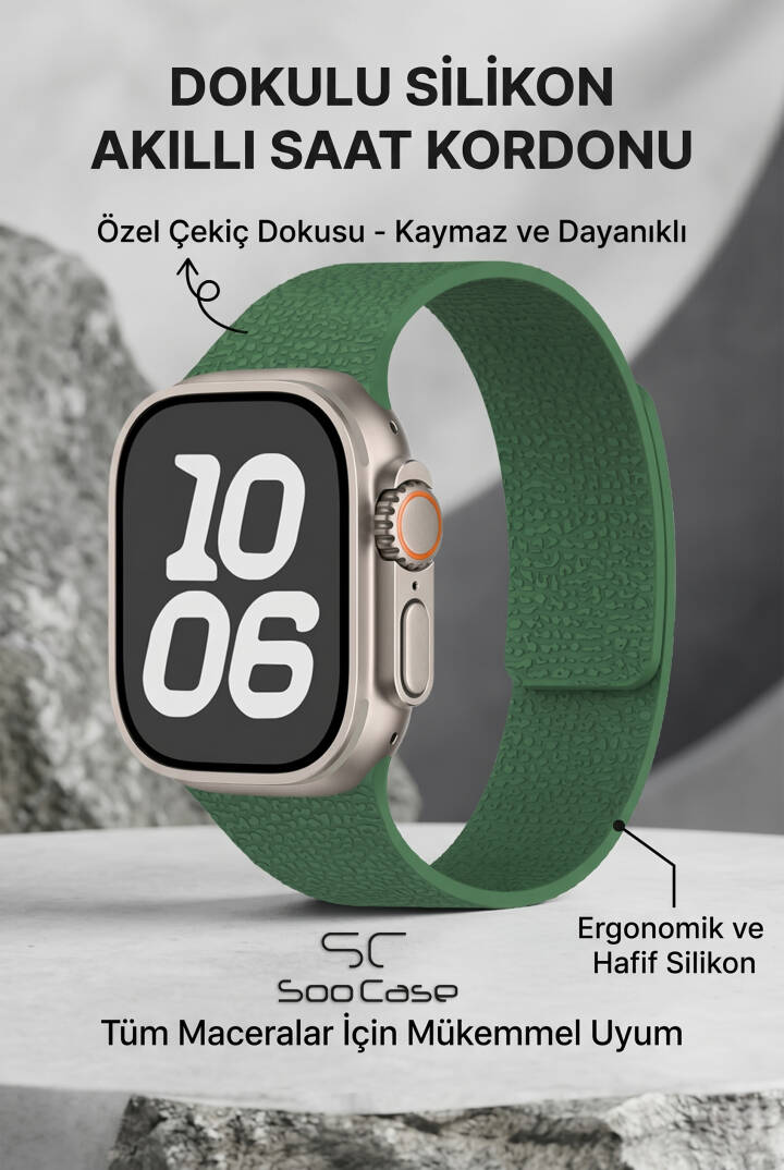 Apple Watch Uyumlu Deri Dokulu Silikon Kordon Spor Kayış 42/44/45/49 mm/ ULTRA / ULTRA 2 SOO-114 - 42