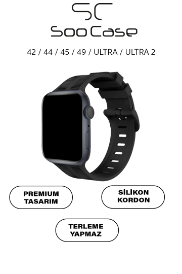 Apple Watch Uyumlu Watch 1/2/3/4/5/6/SE/7/8/9 Serileri 42/44/45/49 MM Kordon Kayış Silikon MT86 Siyah