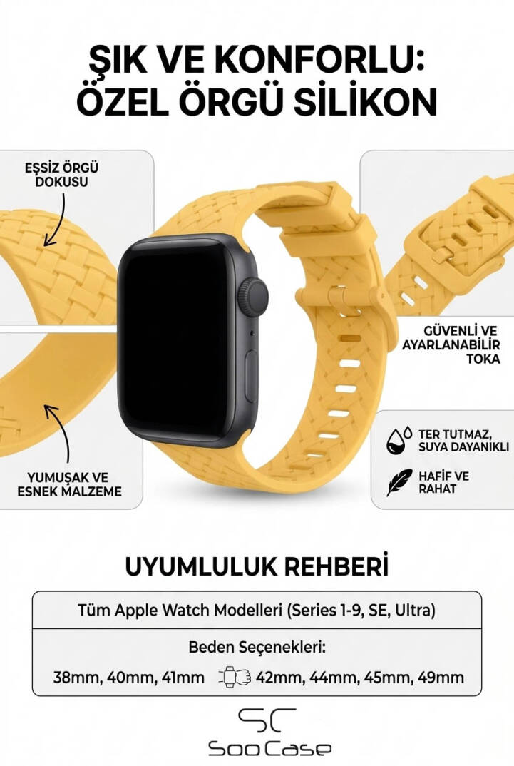 Apple Watch Uyumlu Watch 1/2/3/4/5/6/SE/7/8/9 Serileri 42/44/45/49 MM Kordon Kayış Silikon MT92 - 4