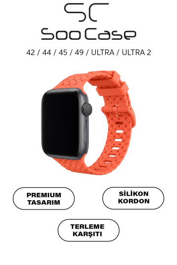 Apple Watch Uyumlu Watch 1/2/3/4/5/6/SE/7/8/9 Serileri 42/44/45/49 MM Kordon Kayış Silikon MT92 Turuncu