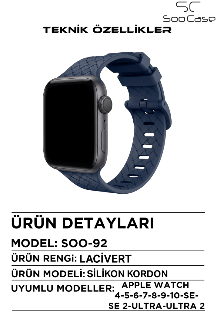 Apple Watch Uyumlu Watch 1/2/3/4/5/6/SE/7/8/9 Serileri 42/44/45/49 MM Kordon Kayış Silikon MT92 - 18