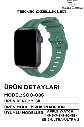 Apple Watch Uyumlu Watch 3 4 5 6 7 8 9 Se Serileri 38 40 41mm Kordon Kayış Silikon MT86 - 3