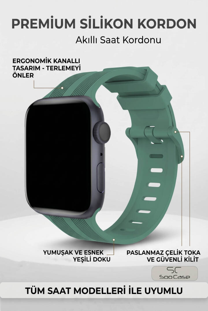 Apple Watch Uyumlu Watch 3 4 5 6 7 8 9 Se Serileri 38 40 41mm Kordon Kayış Silikon MT86 - 4