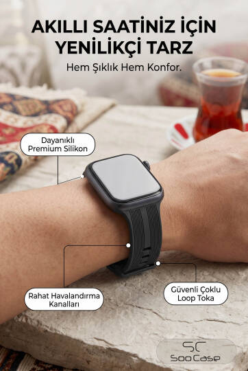 Apple Watch Uyumlu Watch 3 4 5 6 7 8 9 Se Serileri 38 40 41mm Kordon Kayış Silikon MT86 - 18