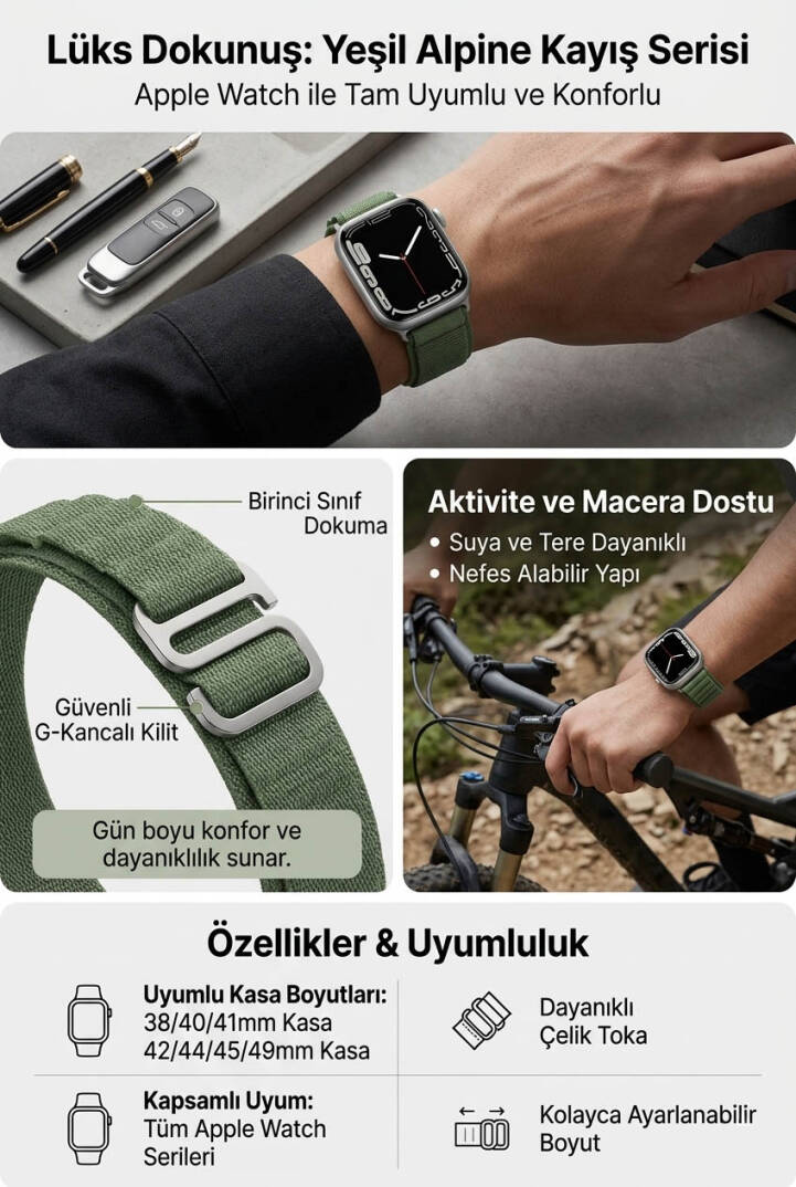 Apple Watch Uyumlu Watch 3 4 5 6 7 8 9 SeSeri 38 40 41 MM İndigo Alpine Loop MT91 - 21