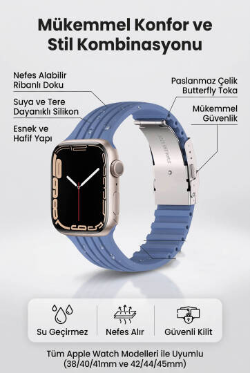 Apple Watch Uyumlu Watch 3 4 5 6 7 8 9 SeSeri 38 40 41 MM Klipsli Kordon Kayış Silikon MT36 - 4