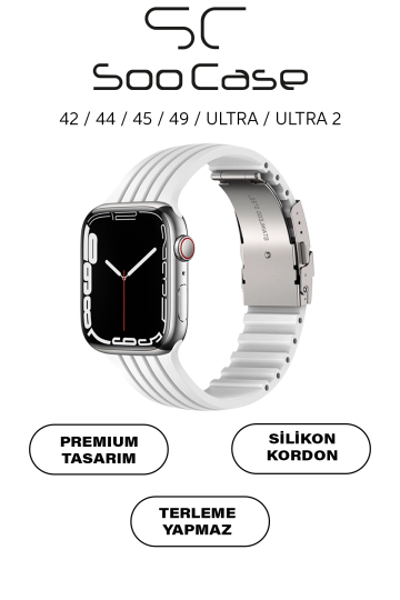 Apple Watch Uyumlu Watch 3 4 5 6 7 8 9 SeSeri 38 40 41 MM Klipsli Kordon Kayış Silikon MT36 Beyaz