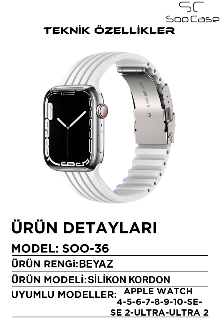 Apple Watch Uyumlu Watch 3 4 5 6 7 8 9 SeSeri 38 40 41 MM Klipsli Kordon Kayış Silikon MT36 - 13