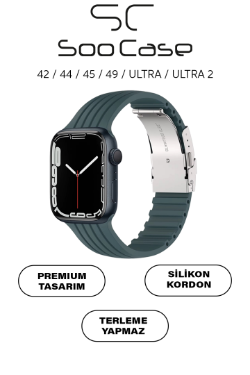 Apple Watch Uyumlu Watch 3 4 5 6 7 8 9 SeSeri 38 40 41 MM Klipsli Kordon Kayış Silikon MT36 Haki