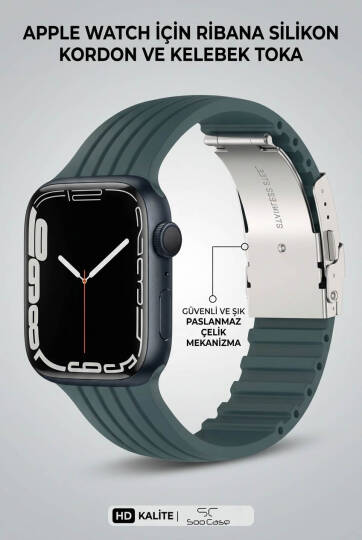 Apple Watch Uyumlu Watch 3 4 5 6 7 8 9 SeSeri 38 40 41 MM Klipsli Kordon Kayış Silikon MT36 - 20
