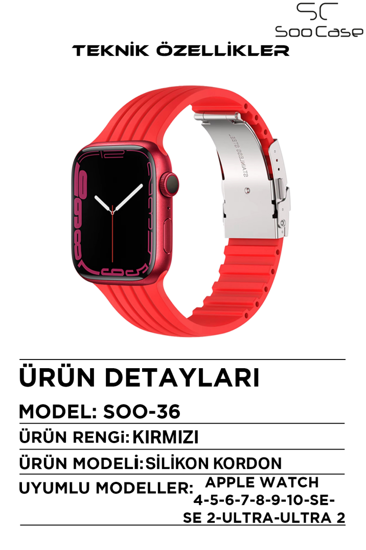 Apple Watch Uyumlu Watch 3 4 5 6 7 8 9 SeSeri 38 40 41 MM Klipsli Kordon Kayış Silikon MT36 - 25