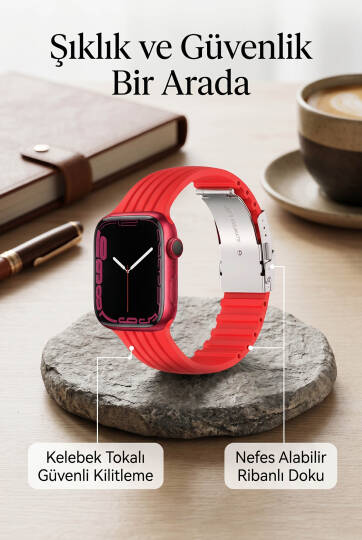 Apple Watch Uyumlu Watch 3 4 5 6 7 8 9 SeSeri 38 40 41 MM Klipsli Kordon Kayış Silikon MT36 - 26