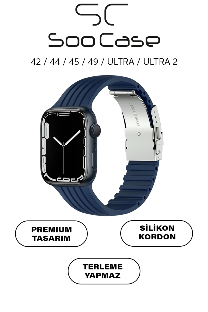 Apple Watch Uyumlu Watch 3 4 5 6 7 8 9 SeSeri 38 40 41 MM Klipsli Kordon Kayış Silikon MT36 - 28